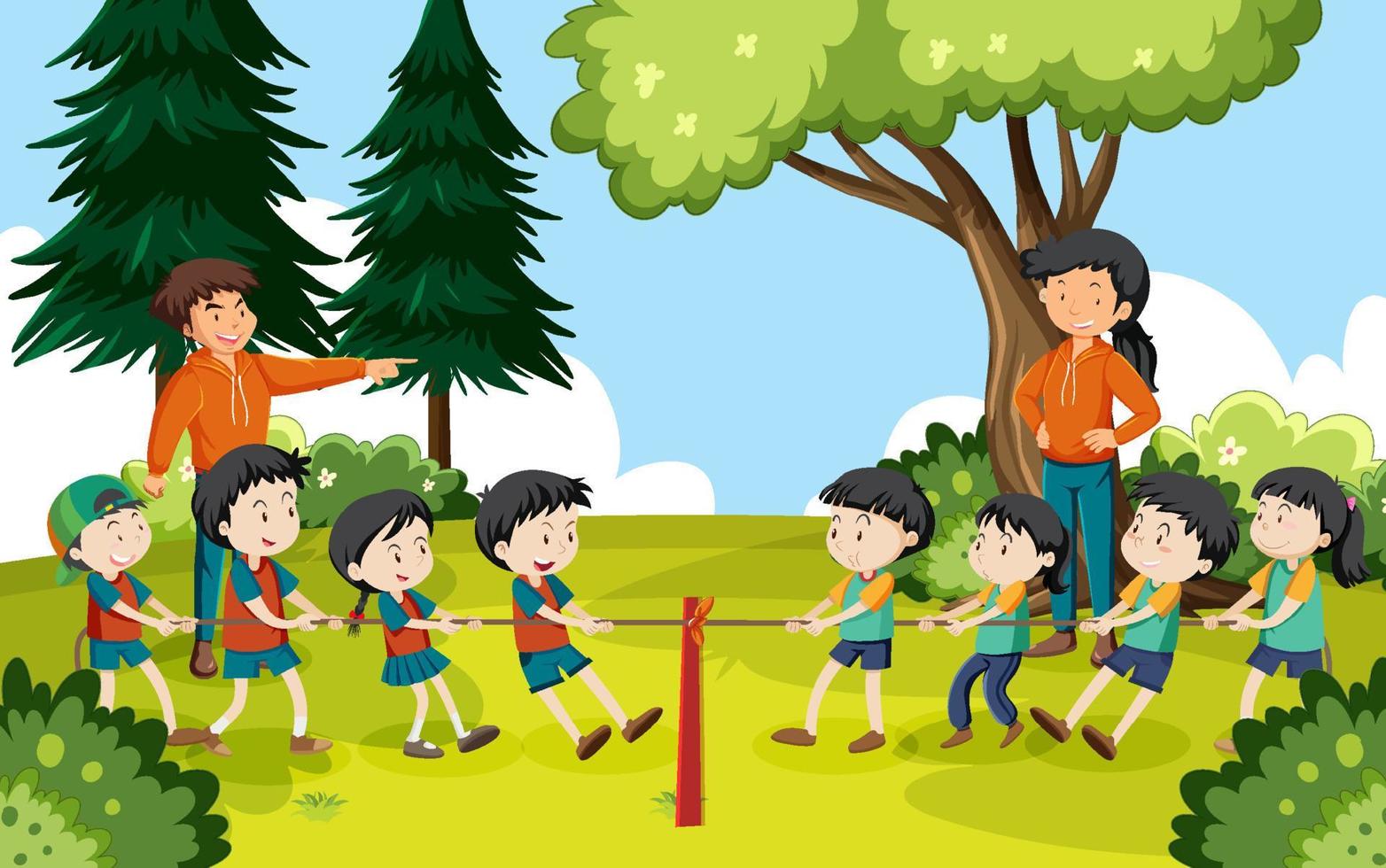 Children playing tug of war game vector