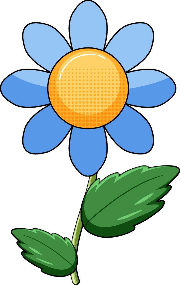flor azul con hojas verdes vector