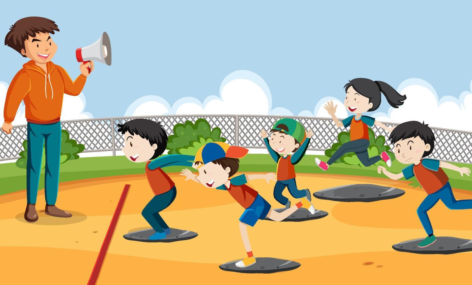 Kids playing red light green light game vector