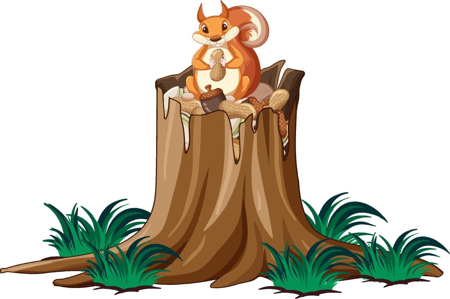 Cute squirrel eating nut on the stomp vector