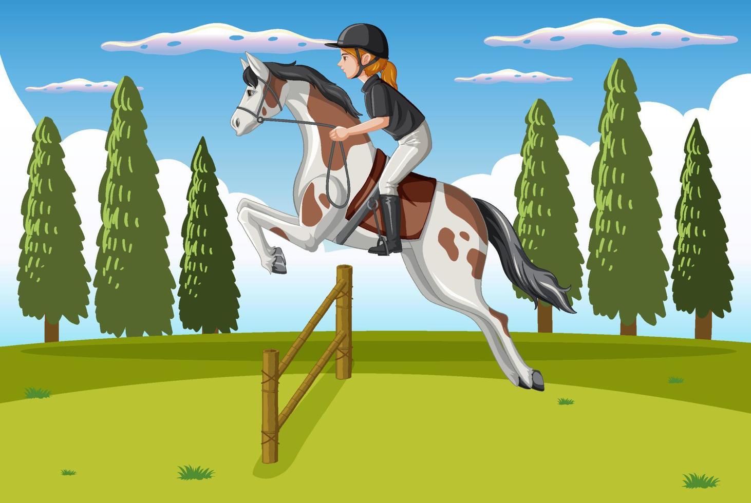 escena de equitación con jinete y caballo vector