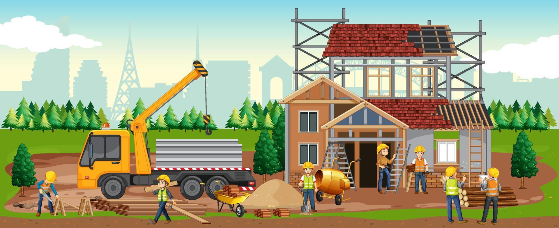 Building construction site background vector