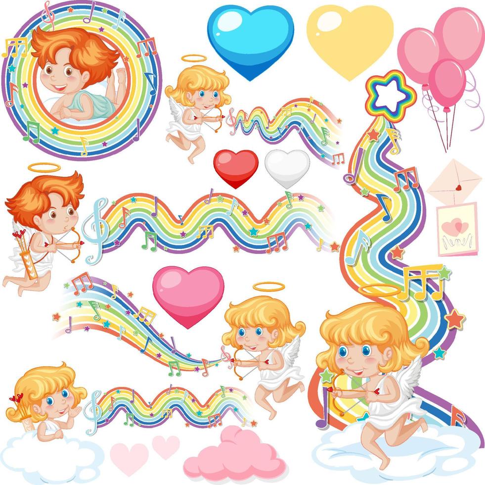 Valentine theme with cupids and rainbow vector