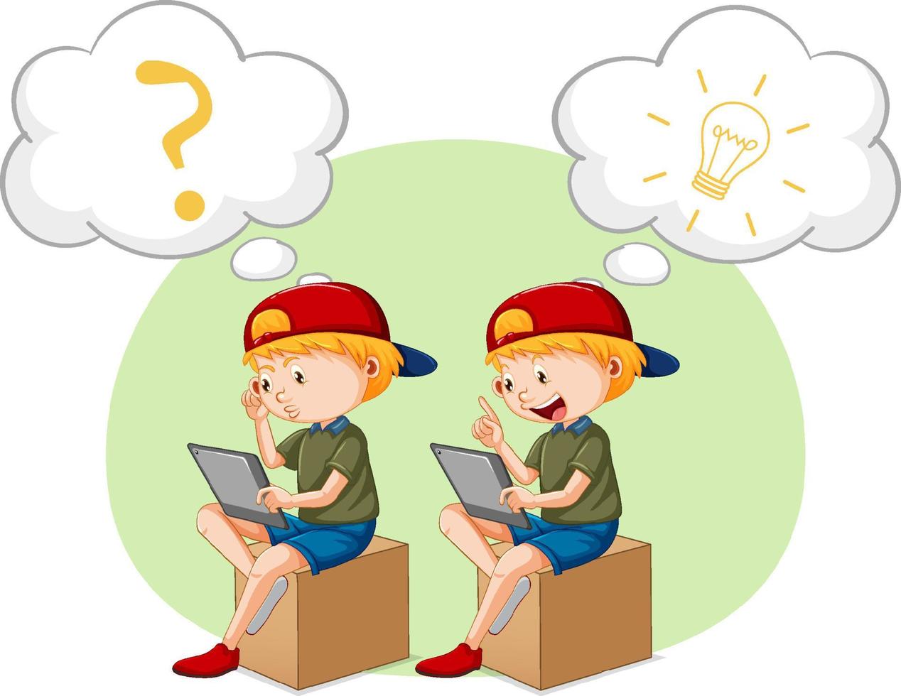 A kids playing iPad with speech bubble vector