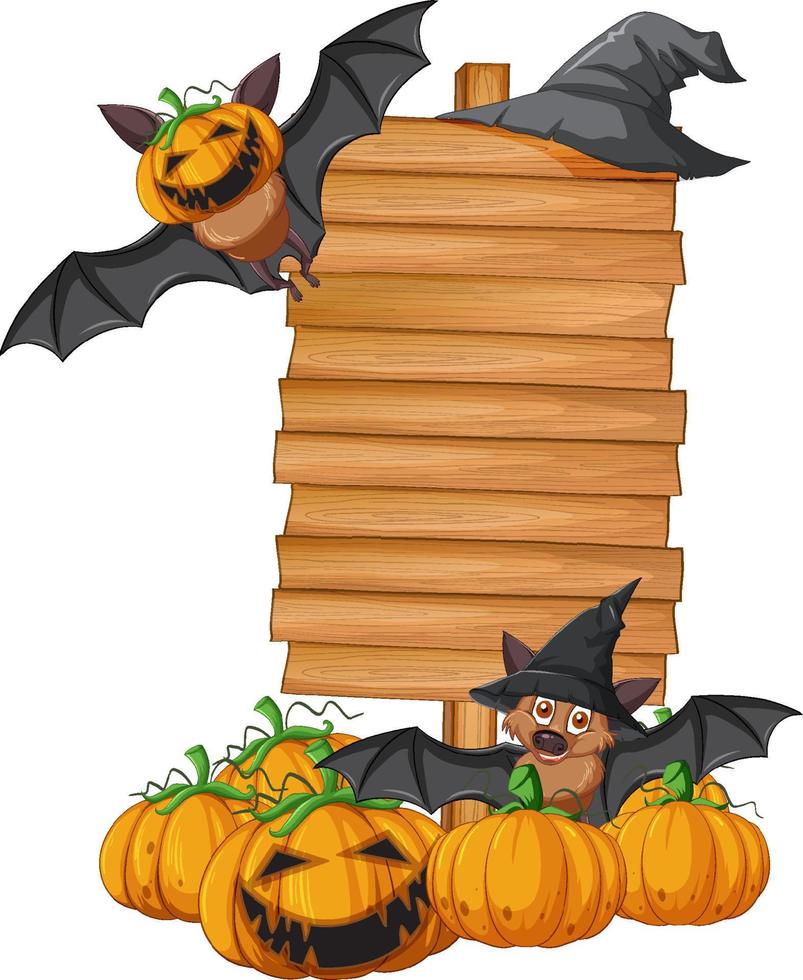 Blank wooden signboard with bat in halloween theme vector