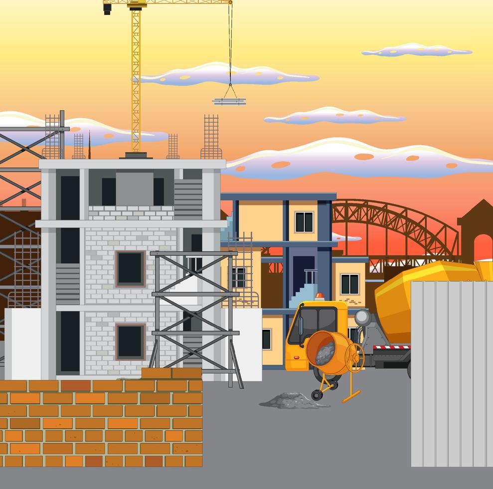 Building construction site scene vector