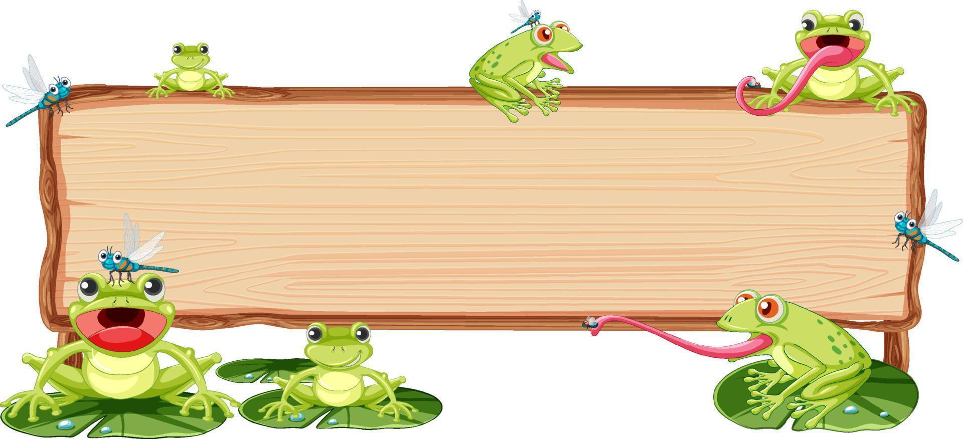Blank wooden signboard with frogs vector