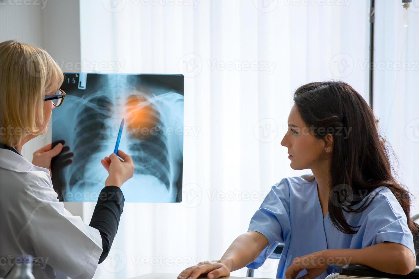 Doctor check up and discuss with patient in clinic or doctor talk with women patient in hospital photo