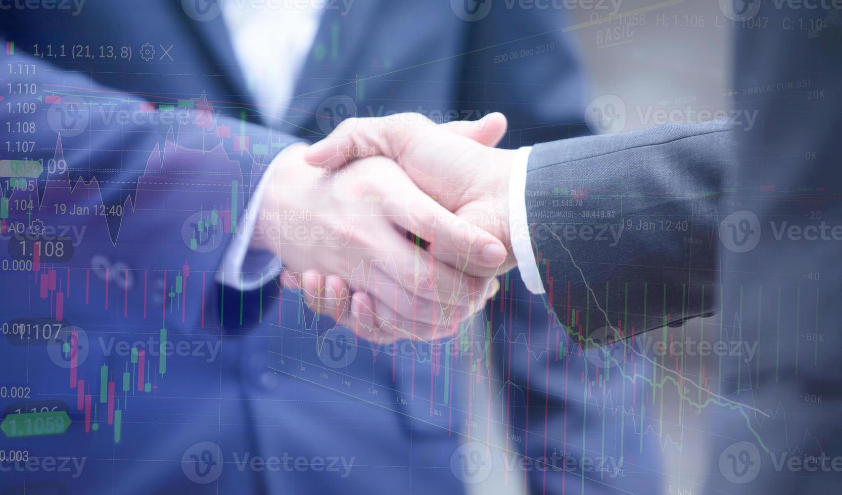 Businessman handshake for teamwork of business merger and acquisition,successful negotiate,hand shake,two businessman shake hand with partner to celebration partnership and business deal concept photo