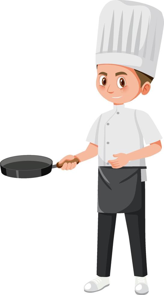 Male chef holding frying pan vector