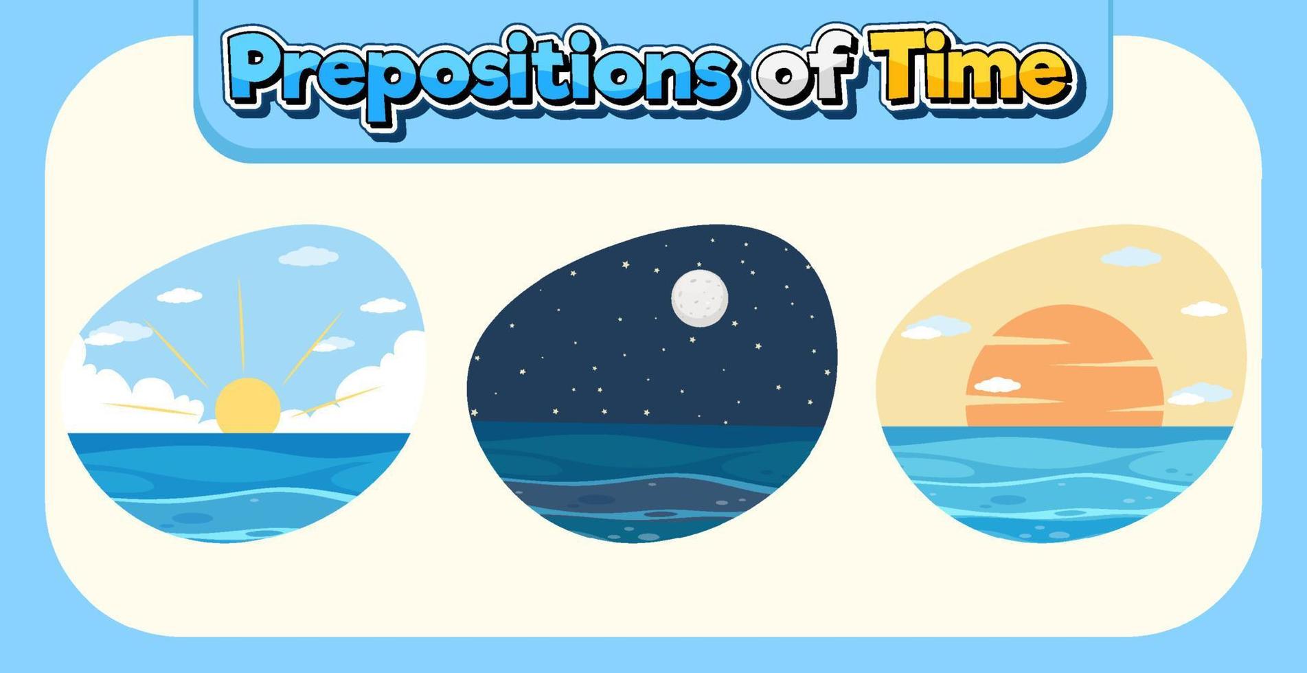 diseño de cartel de preposición de tiempo vector