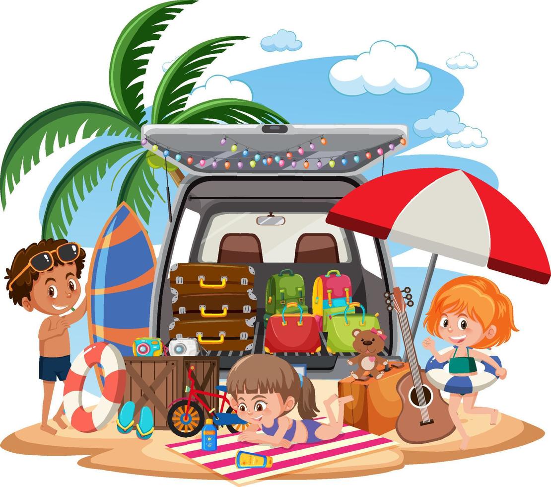 niños en vacaciones de verano en la playa vector