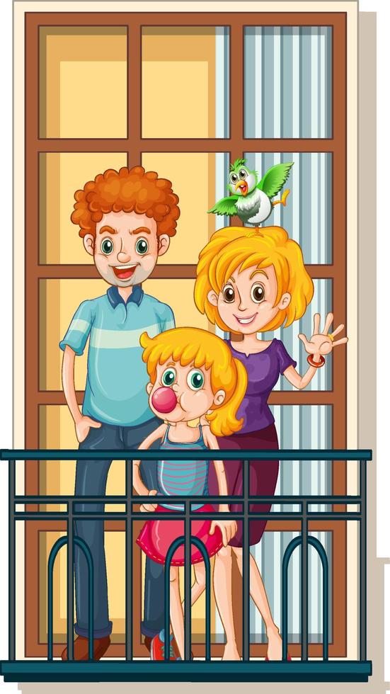 Happy family standing on the balcony vector