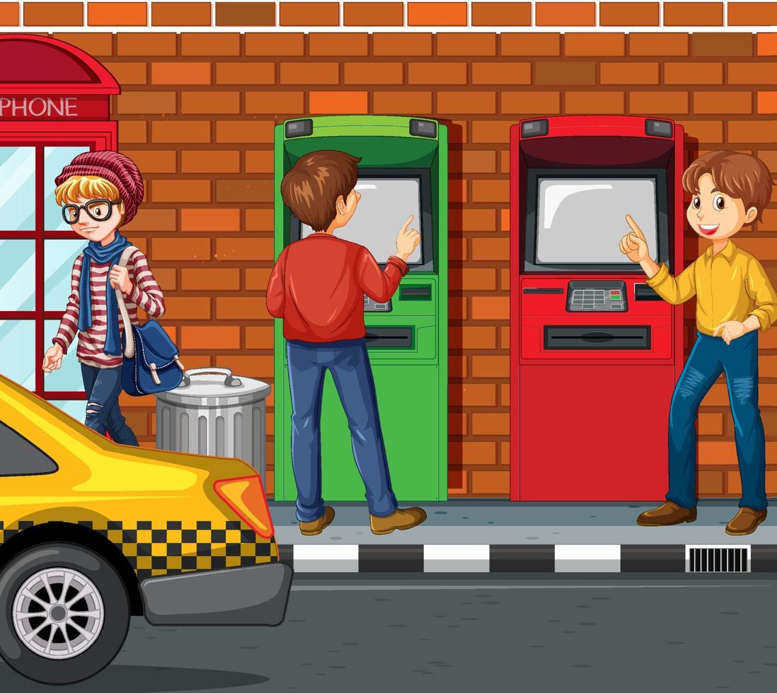 ATM machine street scene with people vector