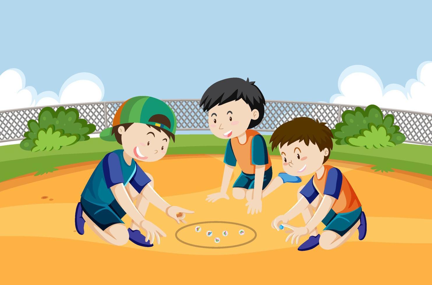 Outdoor park with children playing marbles vector