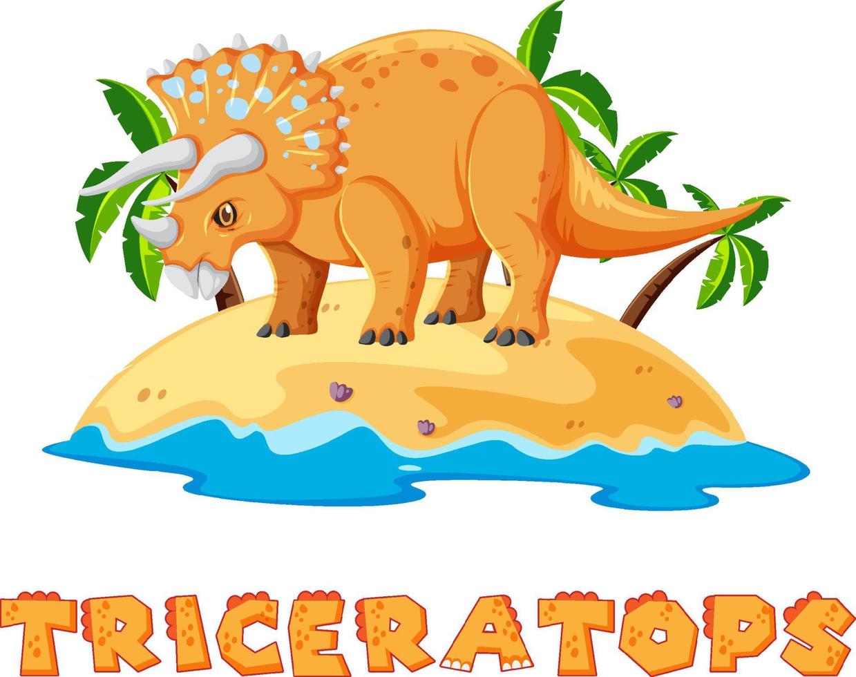 escena con triceratops de dinosaurios con diseño de texto en la isla vector