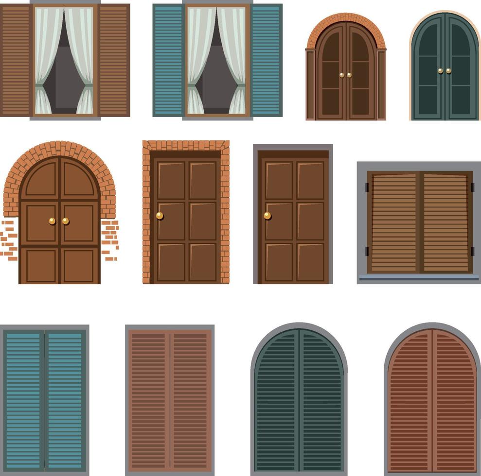 Set of different vintage windows and doors vector