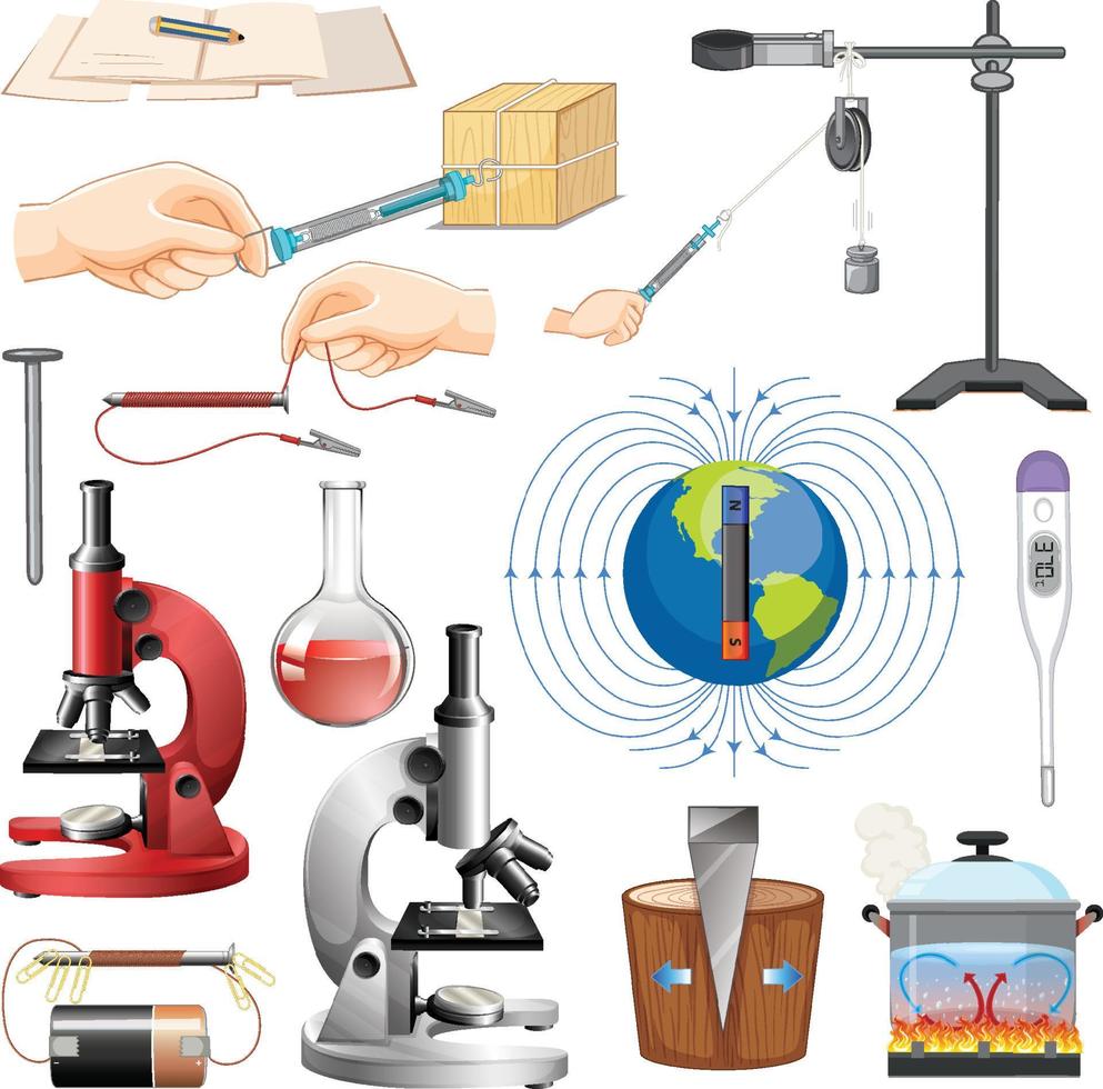 equipos de ciencia sobre fondo blanco vector