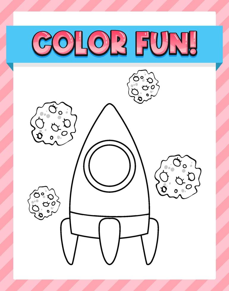 Worksheets template with color fun text and rocket outline vector