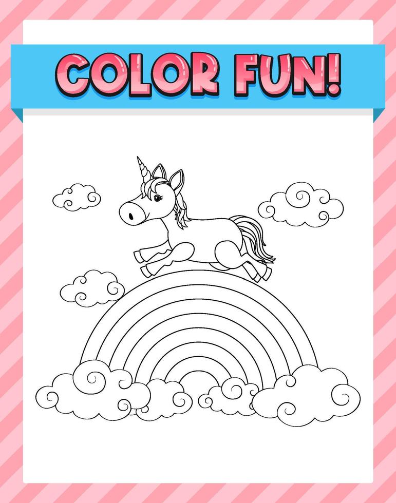 Worksheets template with color time text and Unicorn outline vector