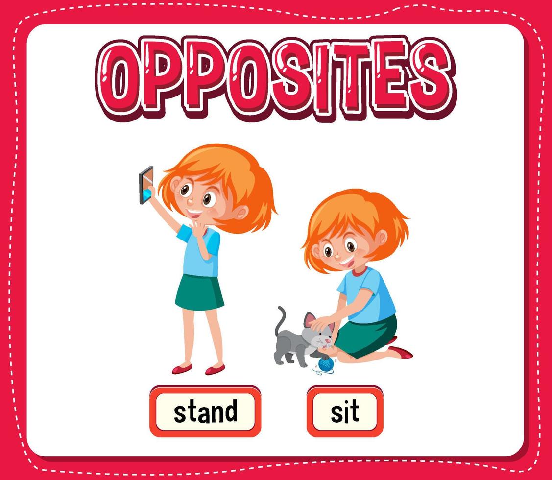 Opposite words for stand and sit 7109005 Vector Art at Vecteezy