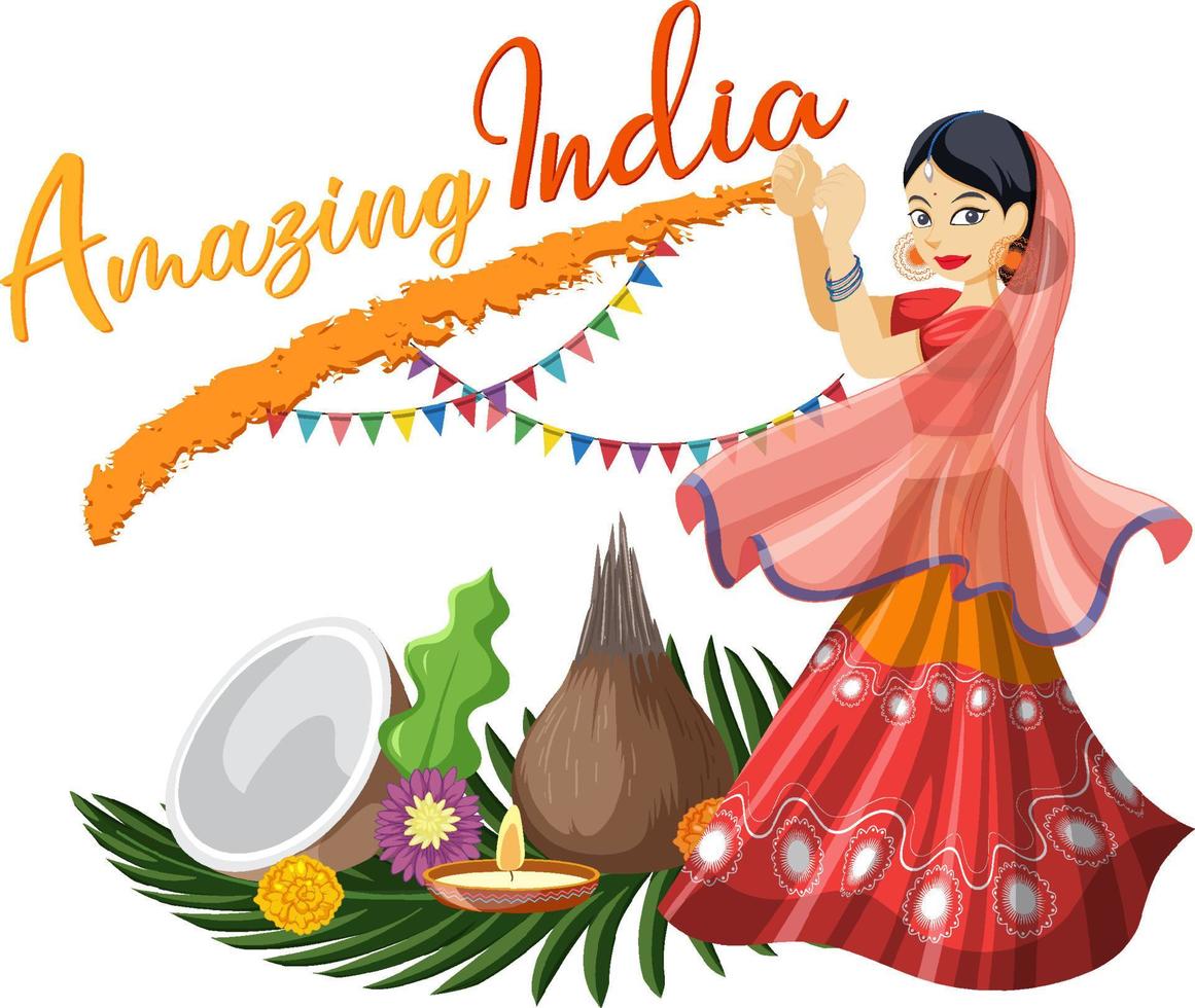 Amazing India lettering with Indian woman vector