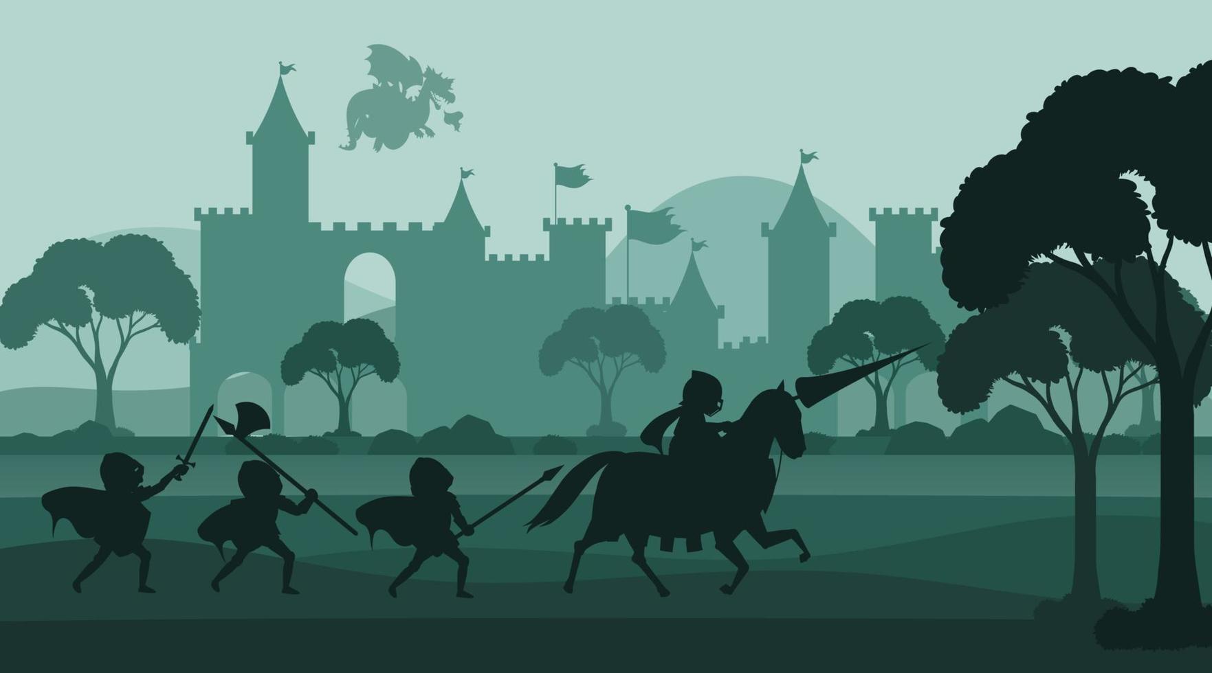 Silhouette medieval background with medieval army vector