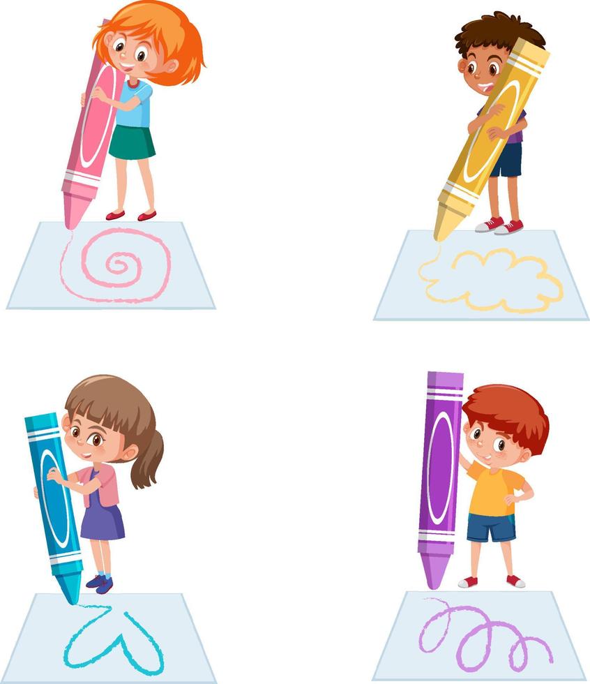 A set of girl and boy drawing on paper vector