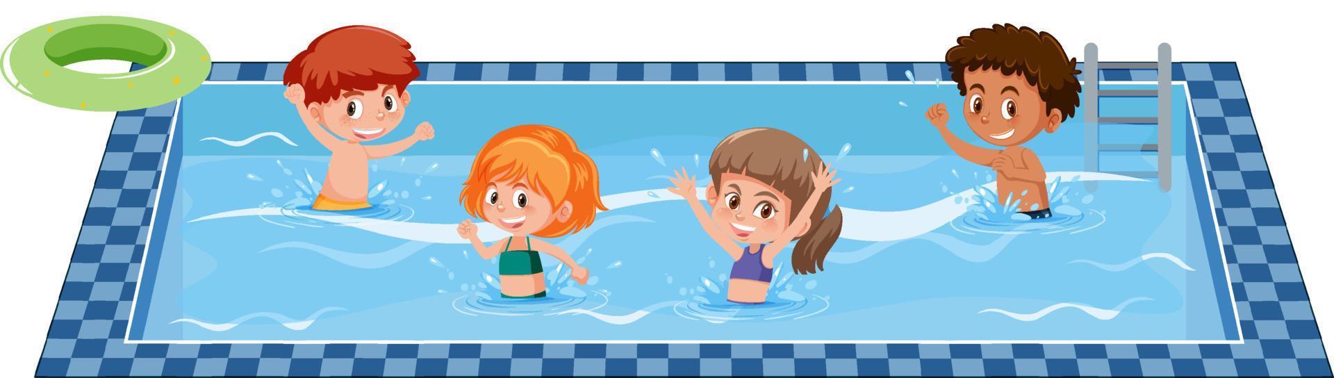 niños felices en la piscina vector