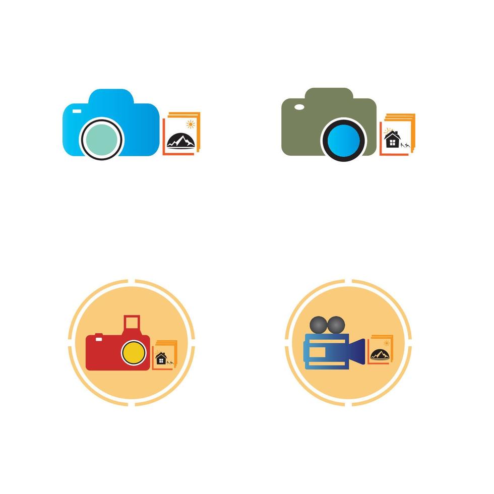 Camera with photo icon vector background