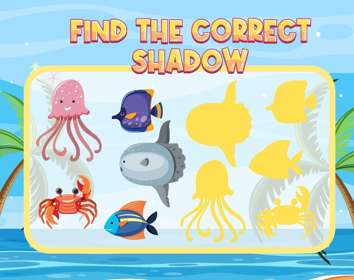 Find the correct shadow, shadow match worksheet for kindergarten student vector