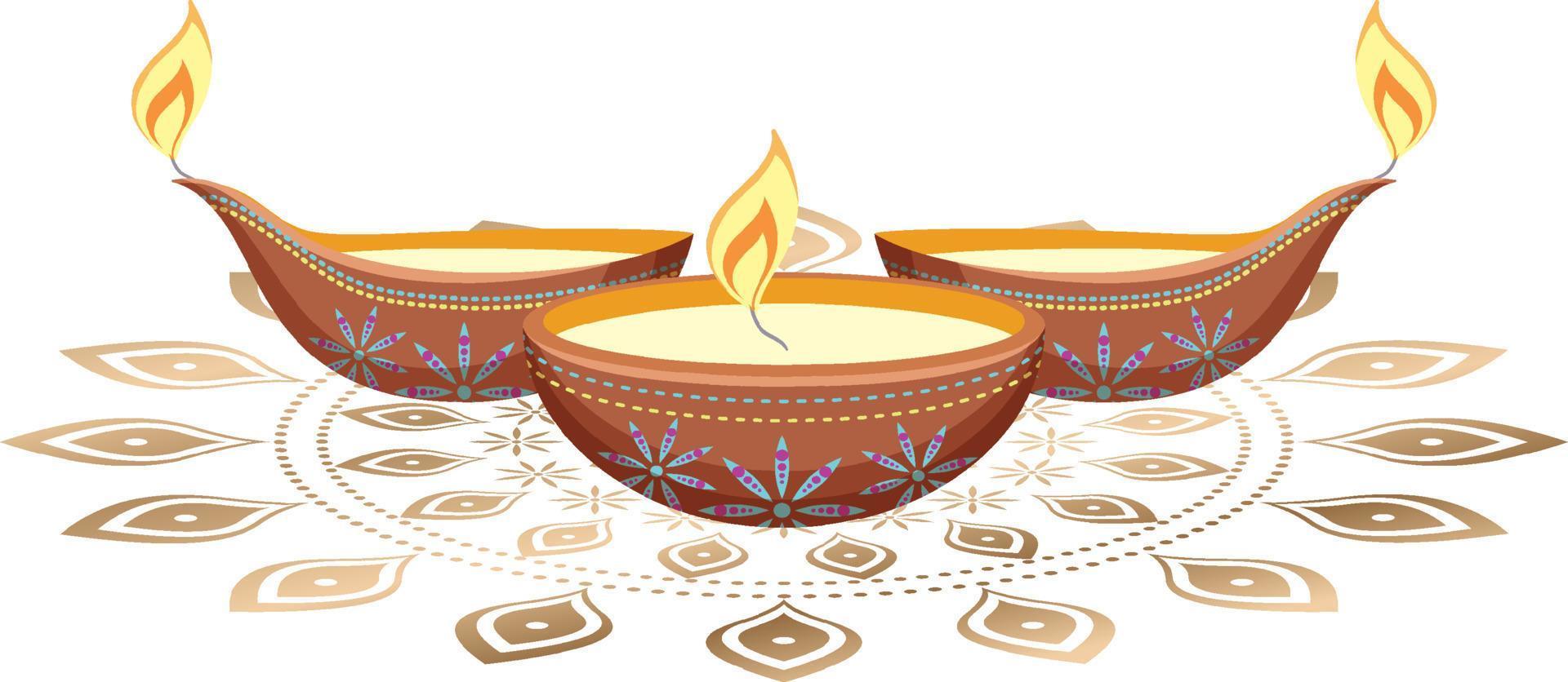 Diwali enciende velas sobre fondo blanco. vector