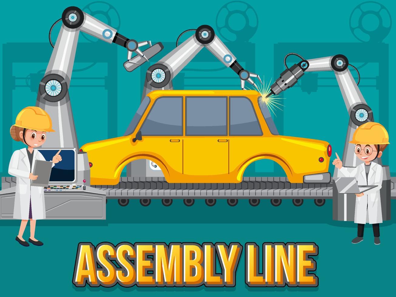 Production process concept with assembly line banner design vector
