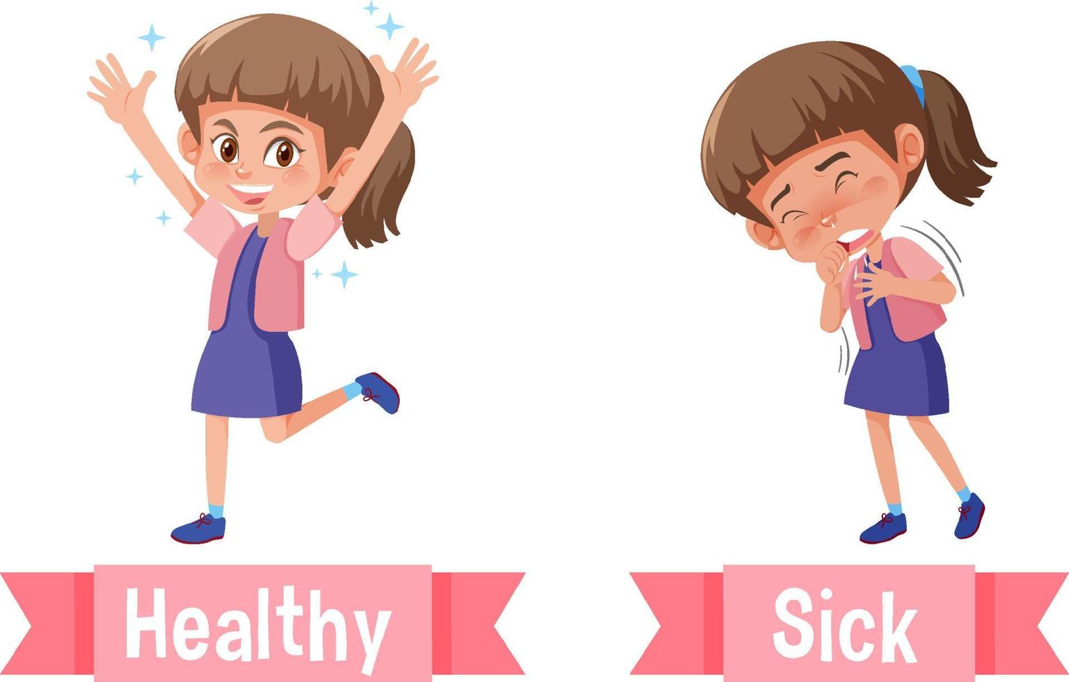 Opposite English Words healthy and sick vector