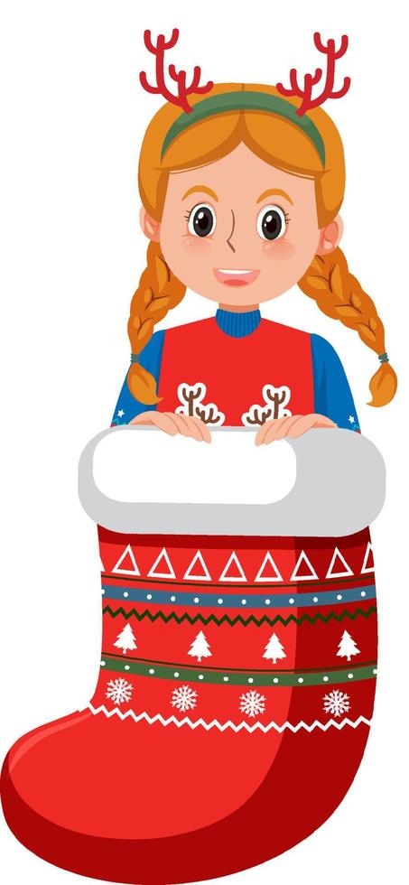 A girl in Christmas stocking isolated vector