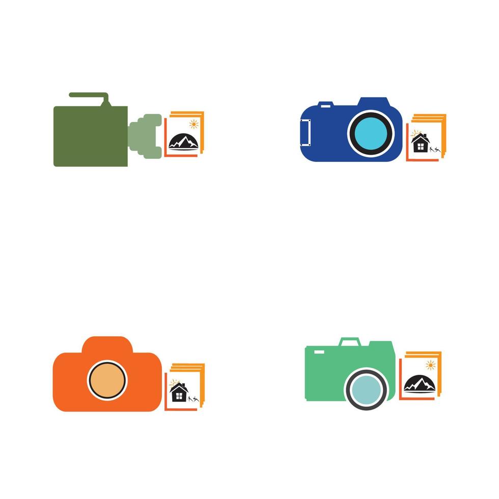 Camera with photo icon vector background