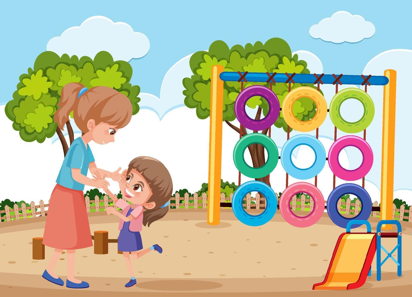 Playground scene with children cartoon vector