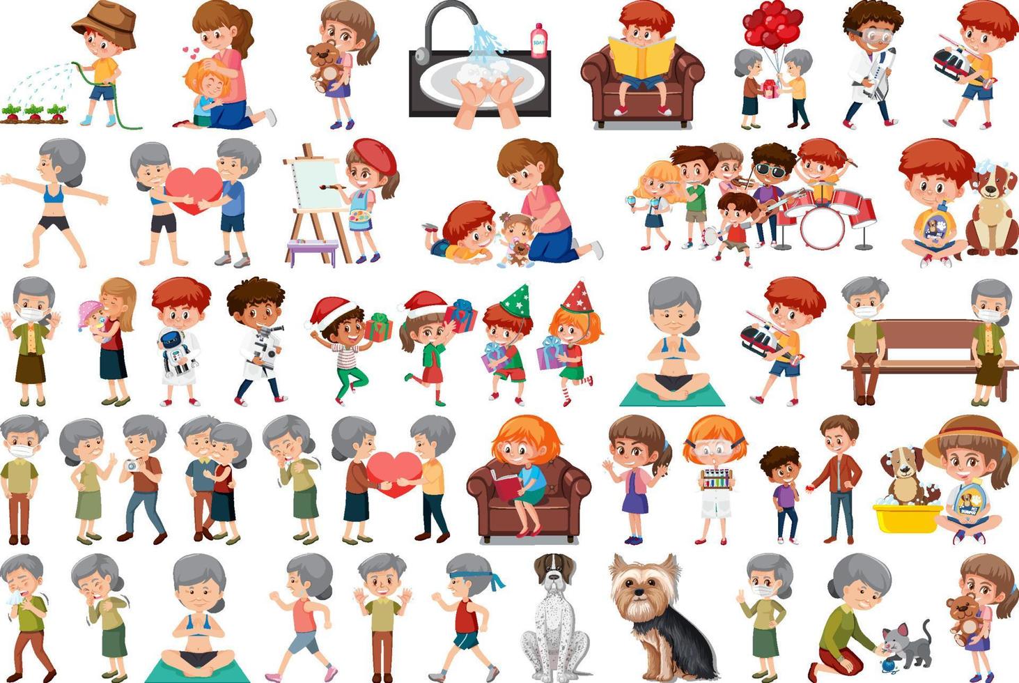 Set of different activities people in cartoon style vector