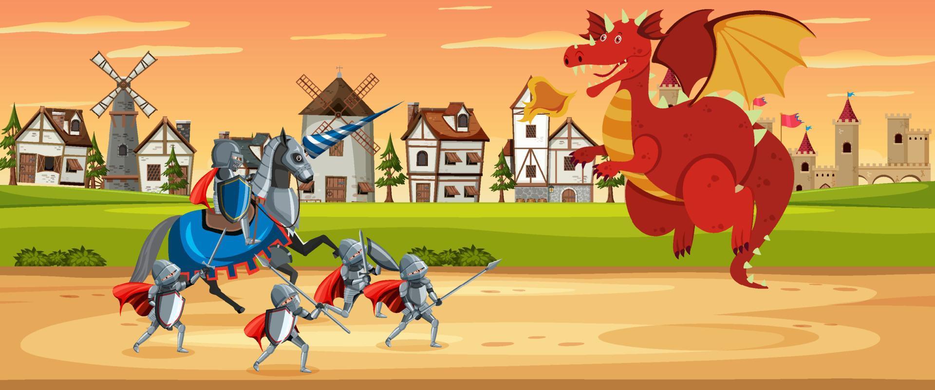 Knights fight in front of the castle vector