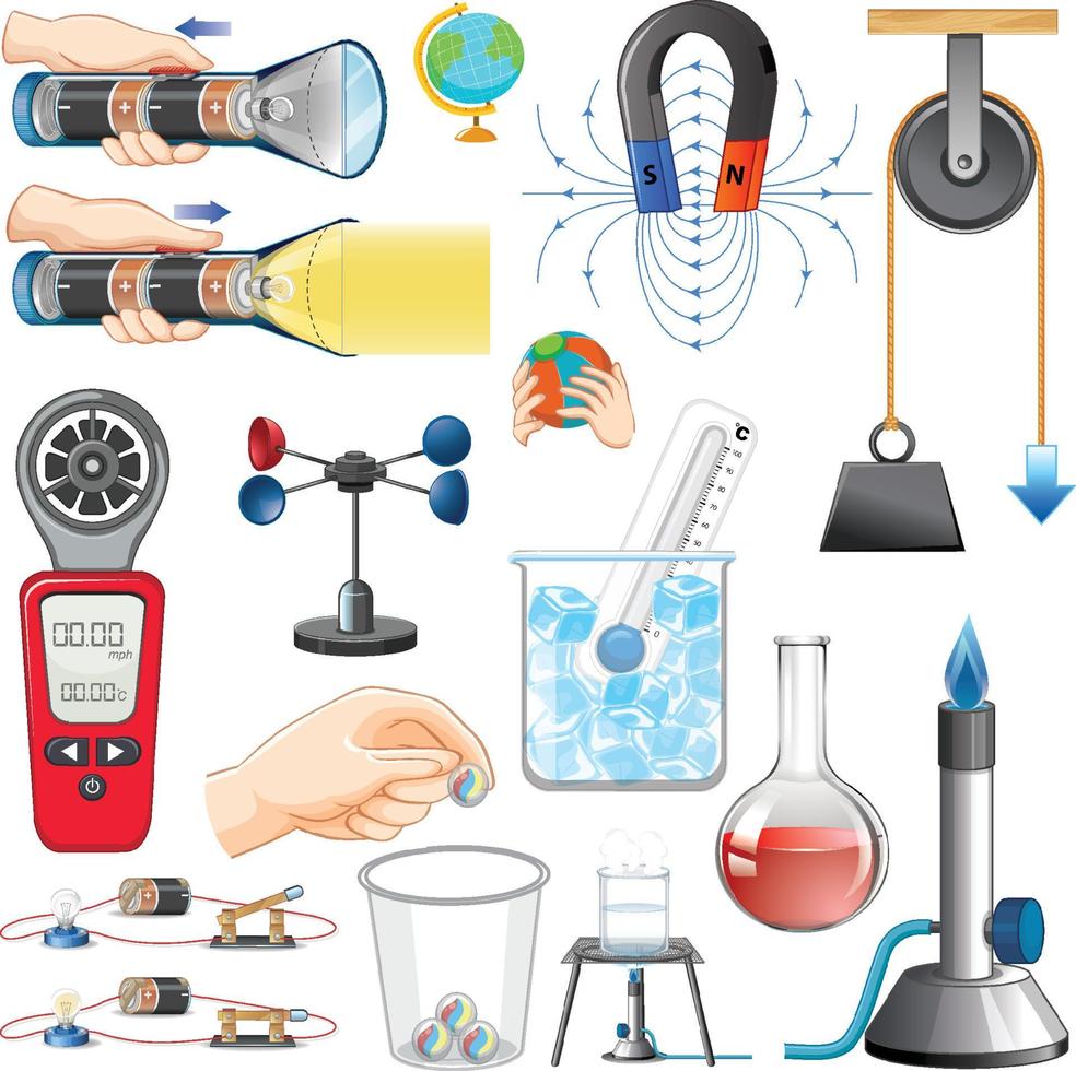 equipos de ciencia sobre fondo blanco vector