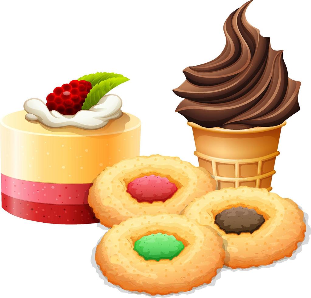 conjunto de postre de panadería dulce vector