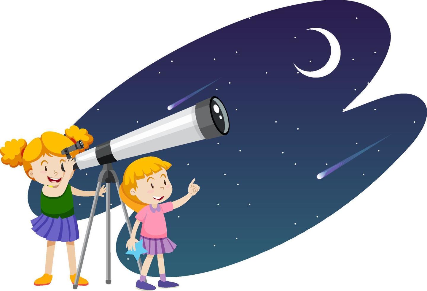 Astronomy theme with girls looking at stars vector