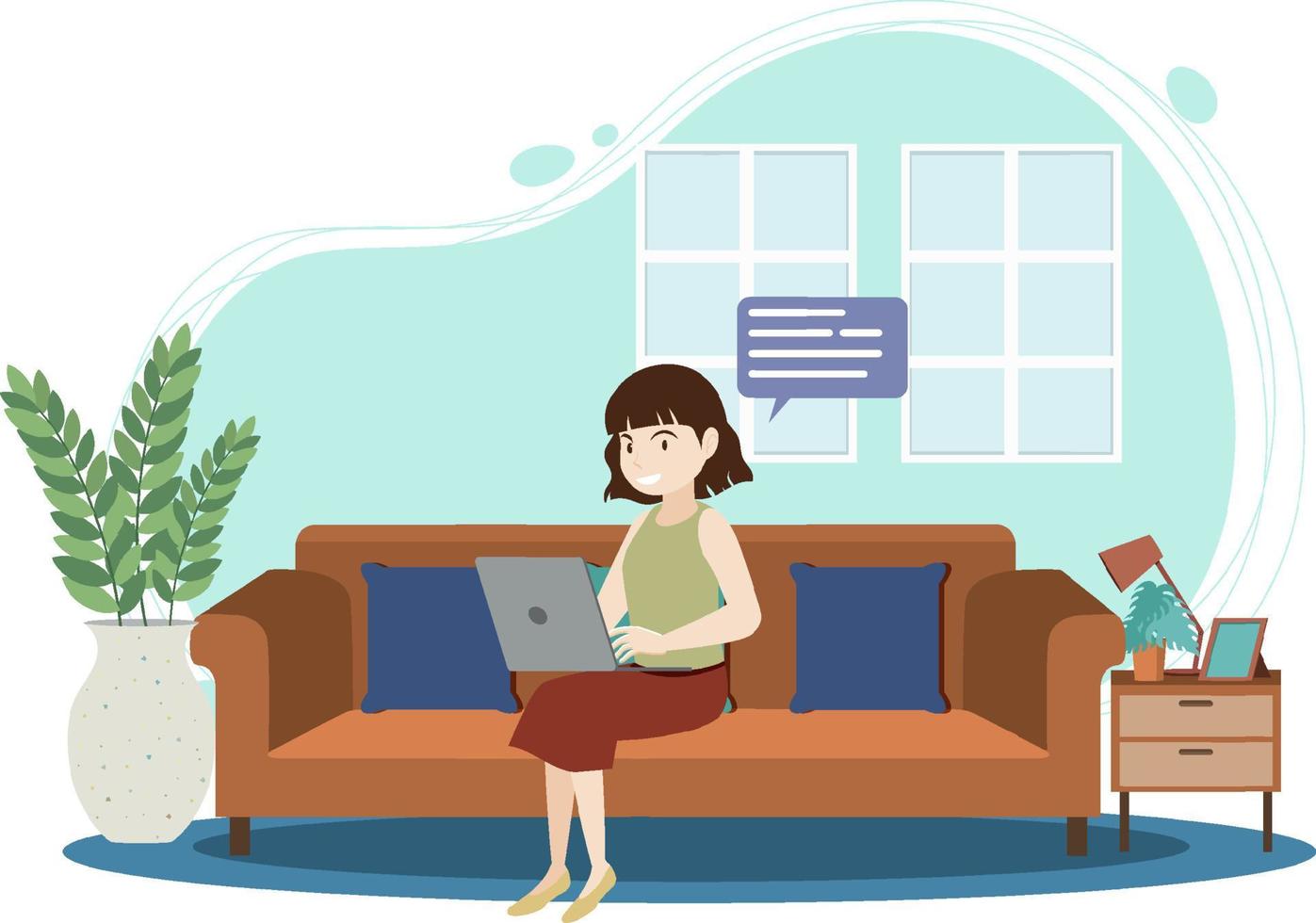 A woman spending time in living room vector