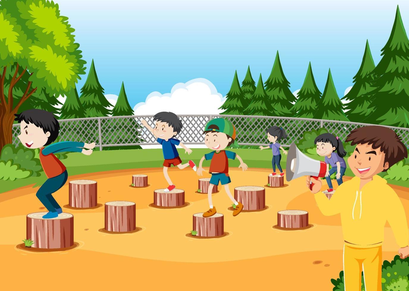 Kids playing red light green light game vector
