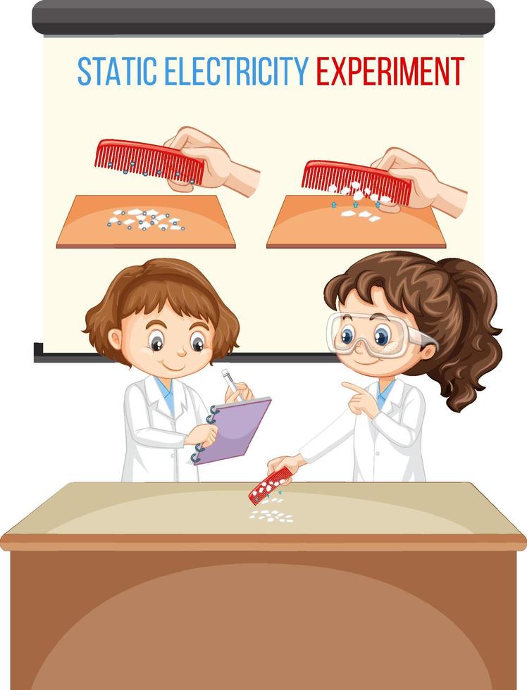 Static electricity with hair comb science experiment vector