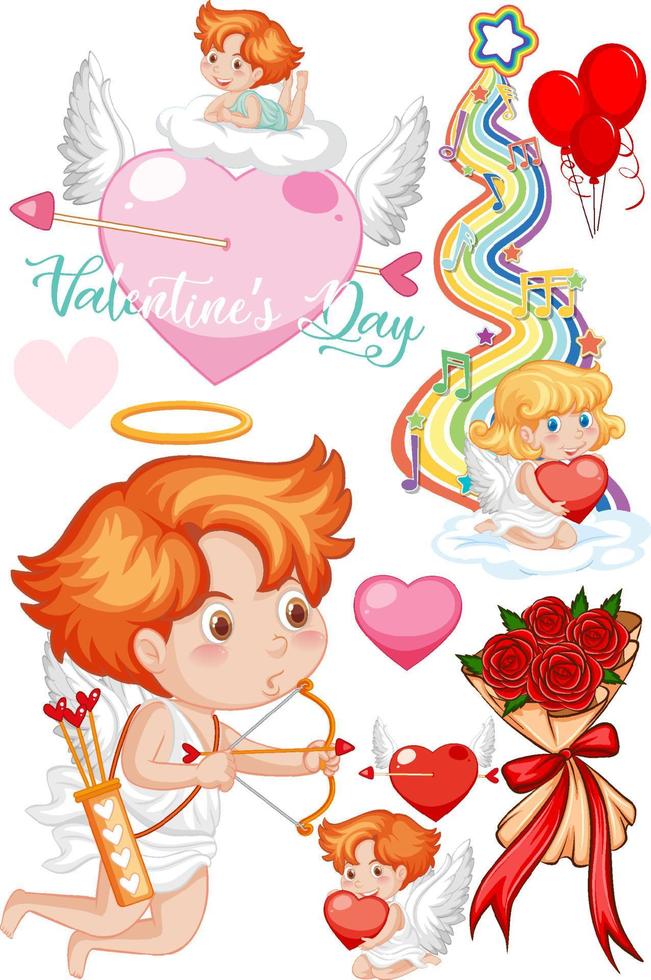 tema de san valentin con cupido y rosas vector