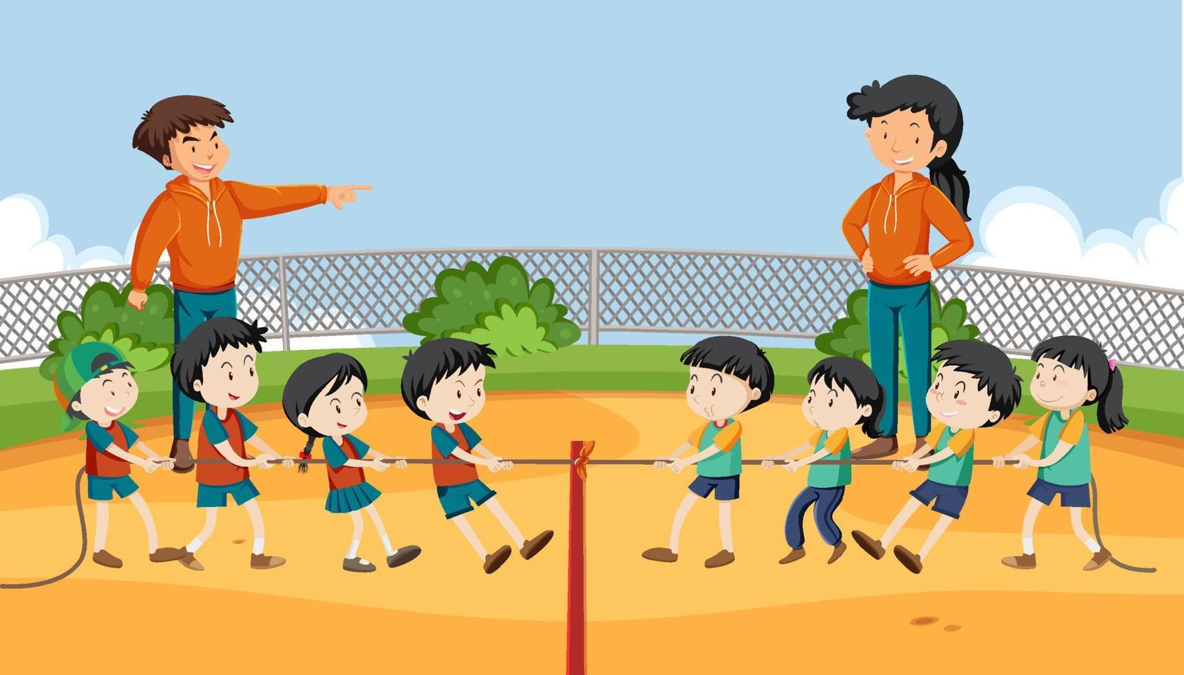 Children playing tug of war game vector