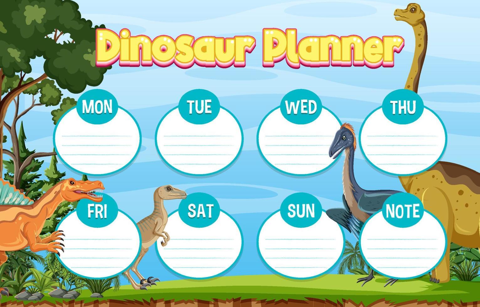 Planner template with dinosaurs in background vector