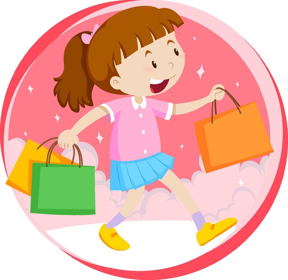 Little girl shopping on white background vector