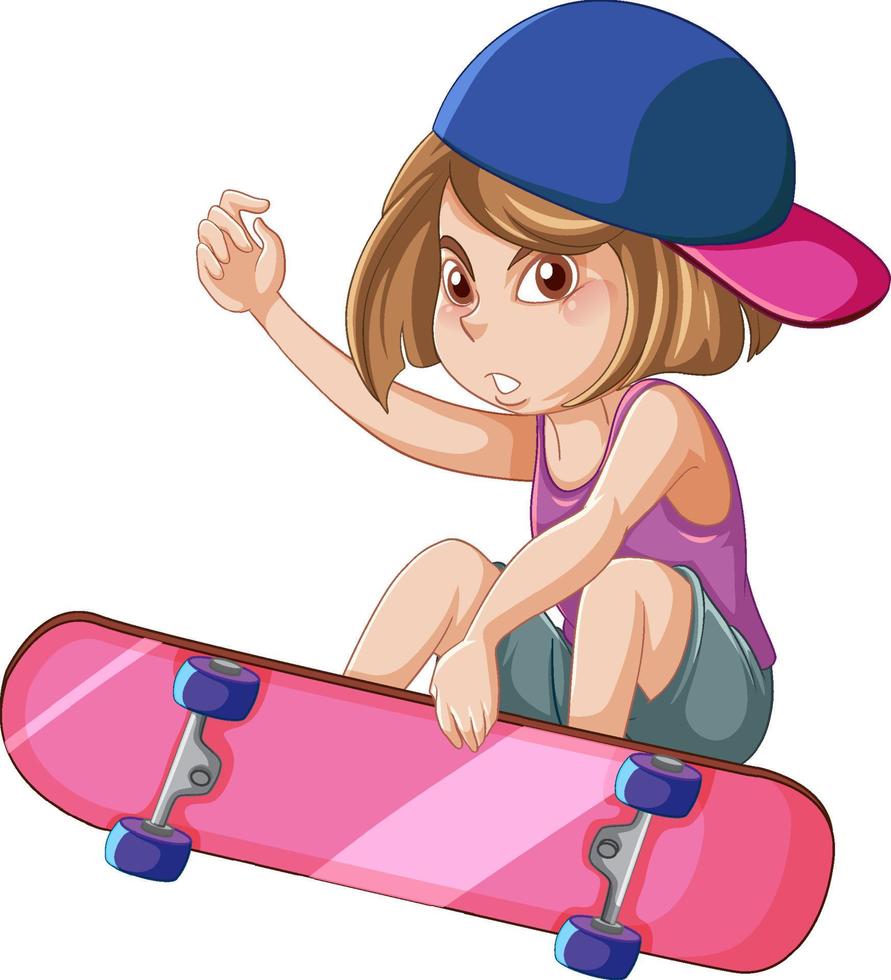 A girl playing skateboard on white background vector